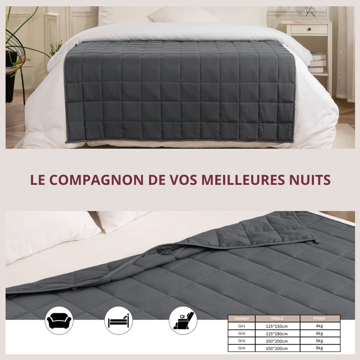 NUAGOO: La Couverture lestée relaxante et respirante pour des nuits paisibles