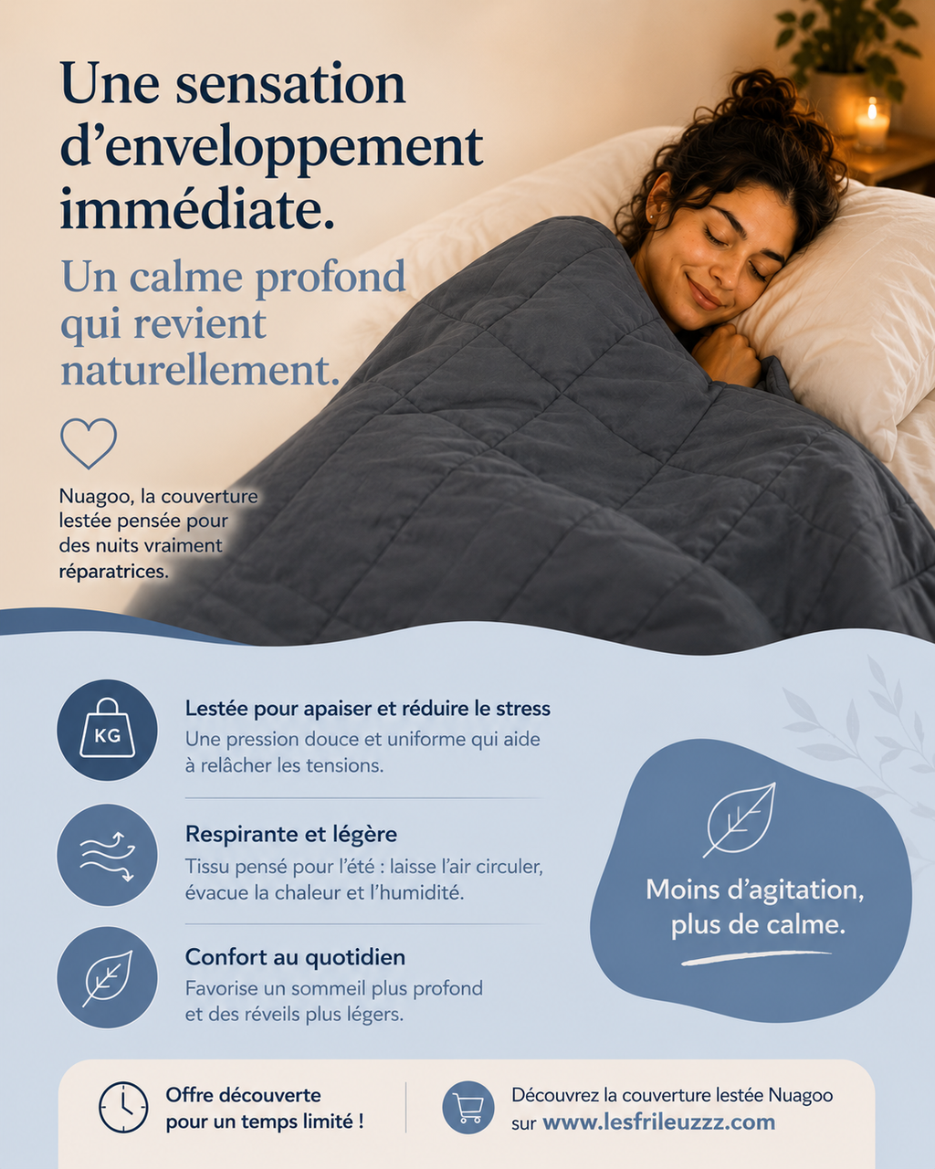 NUAGOO: La Couverture lestée relaxante et respirante pour des nuits paisibles