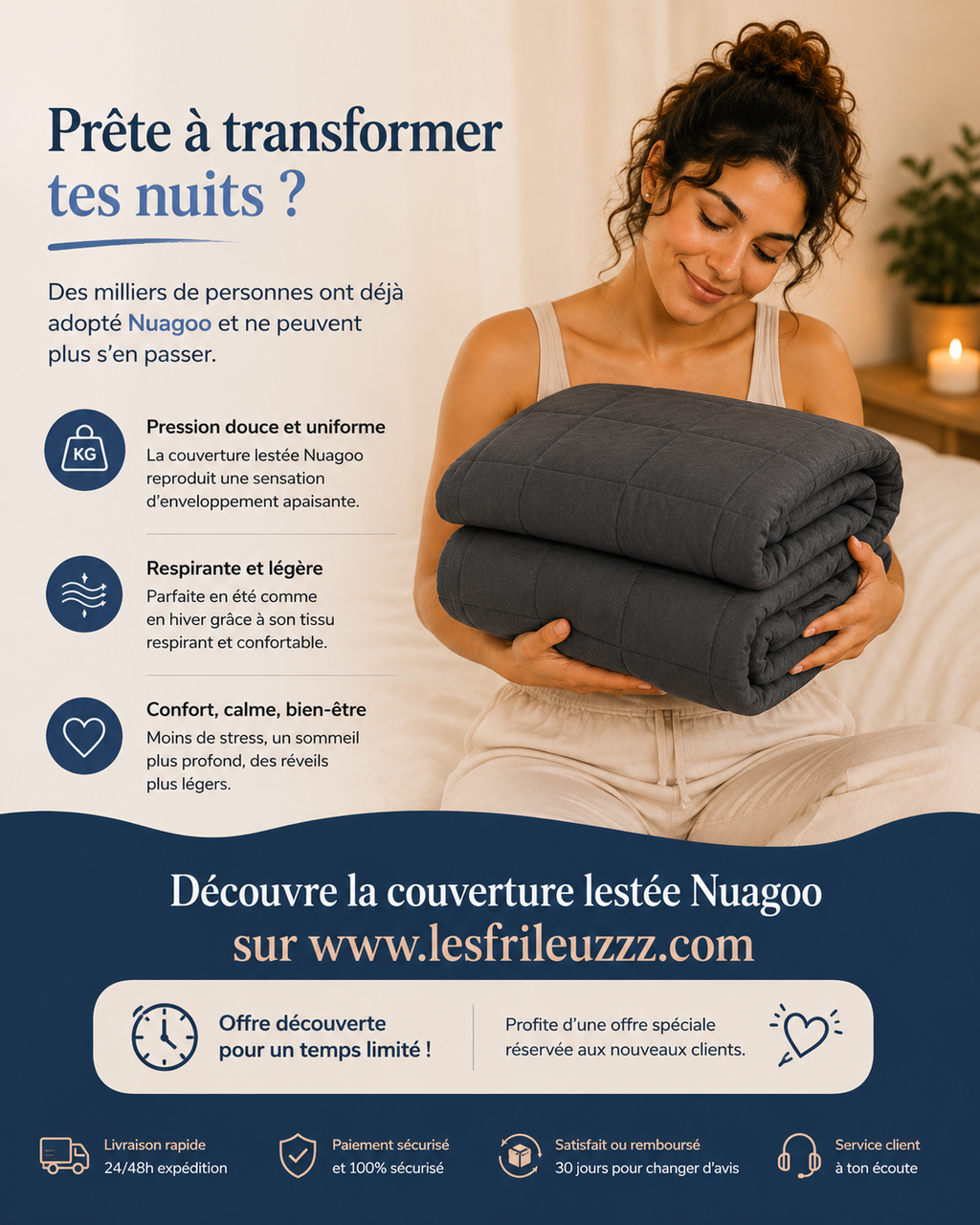 NUAGOO: La Couverture lestée relaxante et respirante pour des nuits paisibles